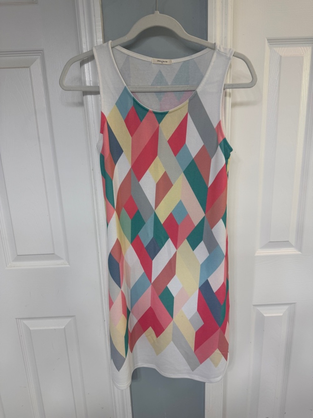 Sleeveless Geo-Print Tank Dress - White with Multi Color